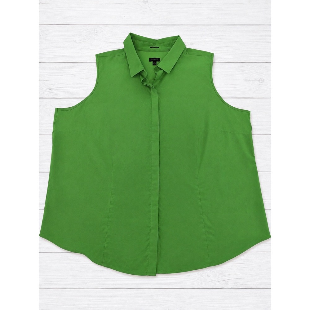 Talbots Sleeveless Shirt Wrinkle Resistant Cotton Blend Green Plus 22W